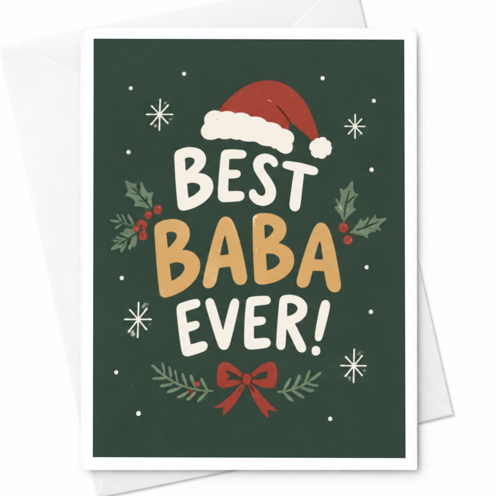 Best Baba Ever! Christmas Card Santa Hat Holly Festive Holiday Greeting Card For Grandpa From Kids Cute Xmas Card C8318