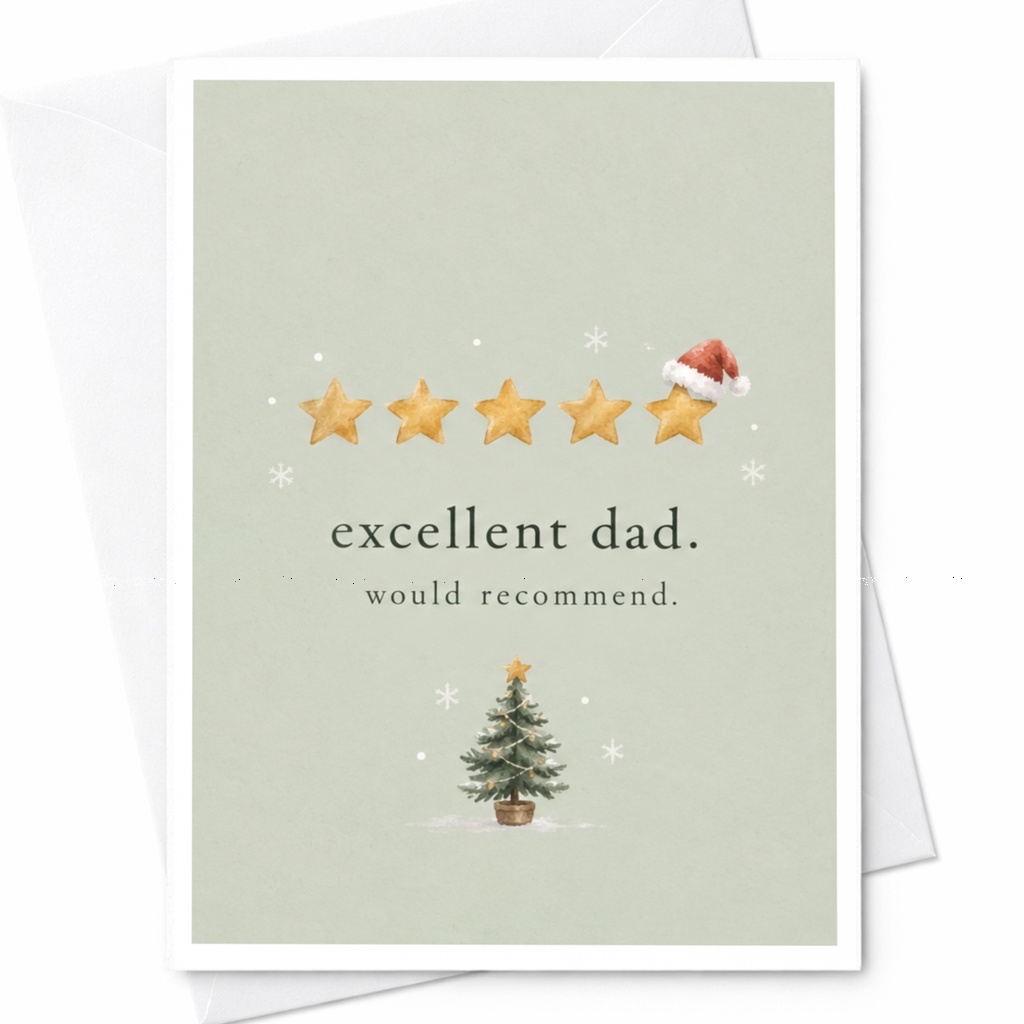 Excellent Dad. Would Recommend. Christmas Card For Dad Funny Holiday Greeting Card With Stars And Tree Cute Xmas Card C8322