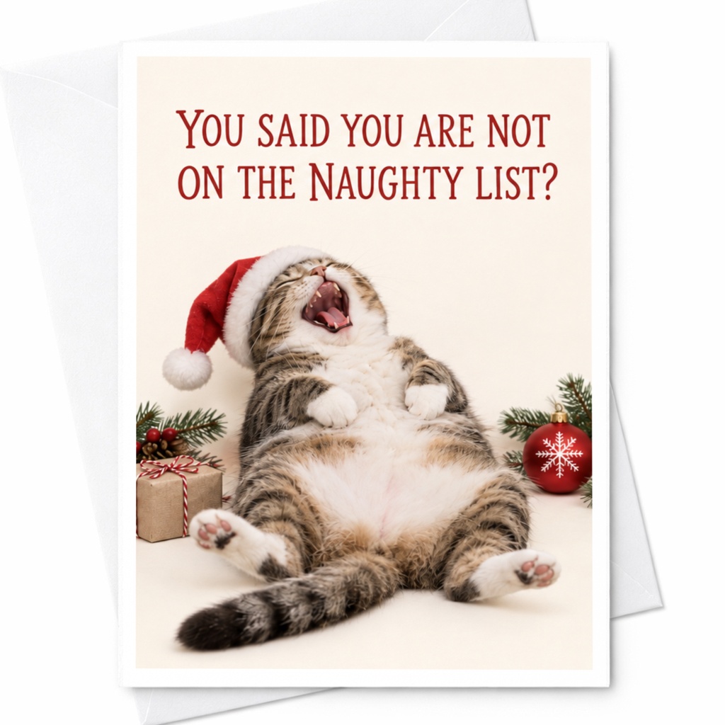 You Said You Are Not On The Naughty List? Funny Christmas Card Cat Lover Holiday Greeting Card Cute Santa Cat Xmas Card C8333