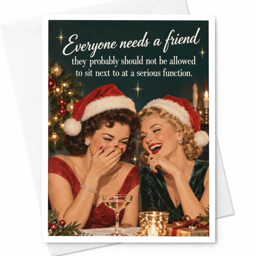 Everyone Needs A Friend Funny Christmas Card Holiday Greeting Card For Friend Xmas Card With Santa Hats C8292