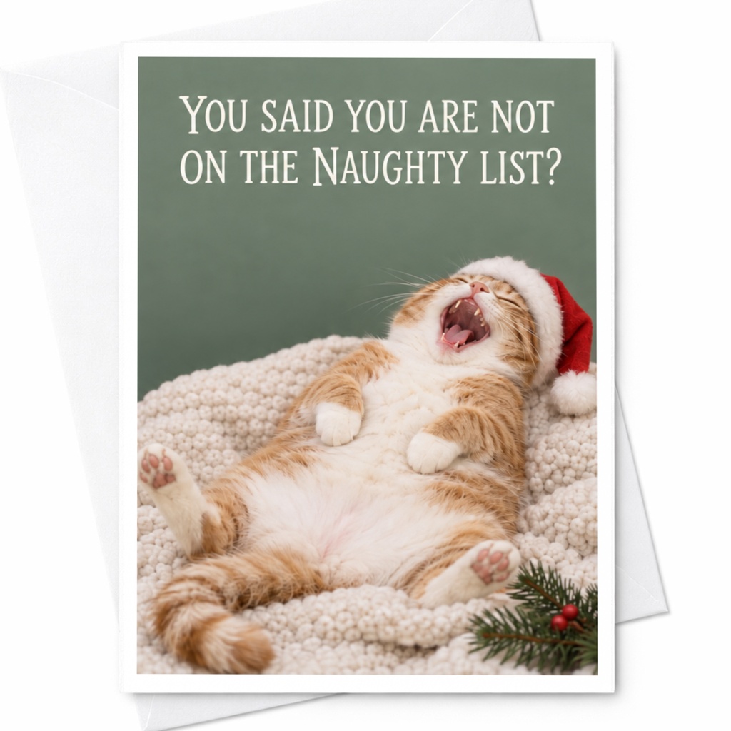 You Said You Are Not On The Naughty List? Funny Christmas Card Cat Lover Holiday Greeting Card Cute Santa Cat Xmas Card C8334