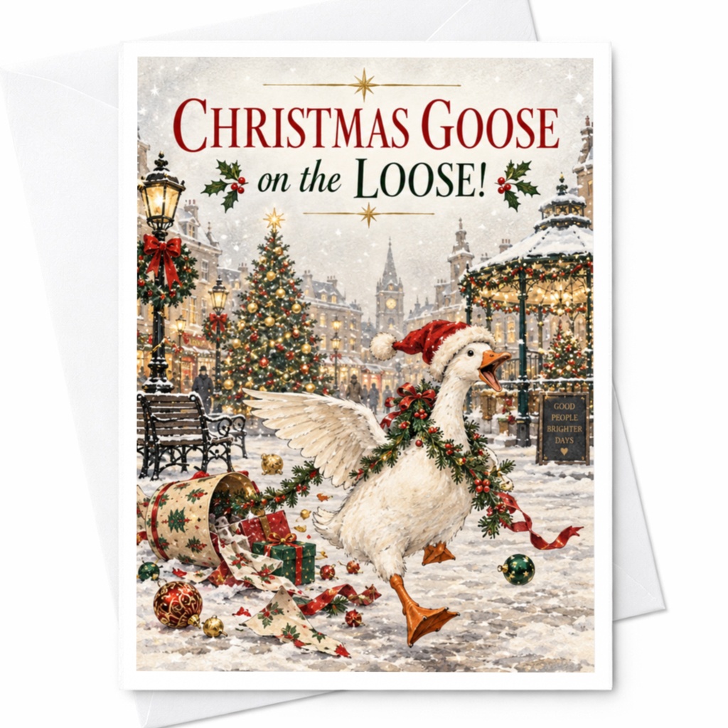 Christmas Goose On The Loose! Funny Christmas Card Goose Holiday Festive Greeting Card For Animal Lover Cute Xmas Card C8300