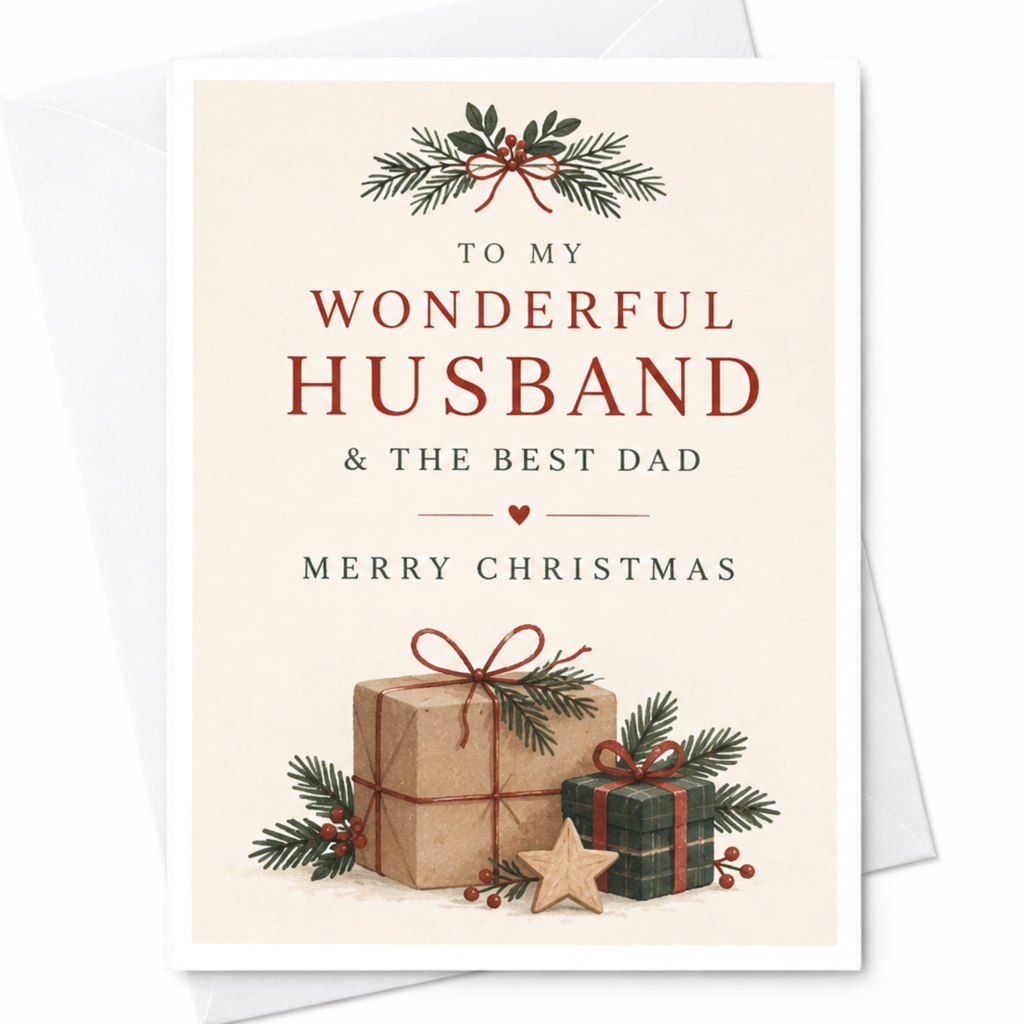 To My Wonderful Husband & The Best Dad Merry Christmas Card For Husband Dad Holiday Greeting Card Festive Xmas Card C8309