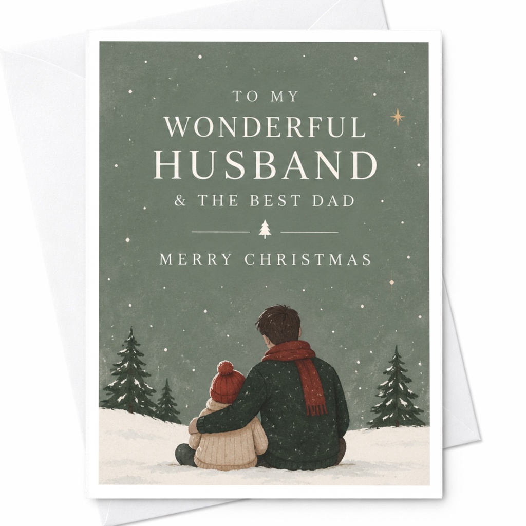 To My Wonderful Husband & The Best Dad Merry Christmas Card For Husband Dad Holiday Greeting Card From Kids Winter Scene C8310