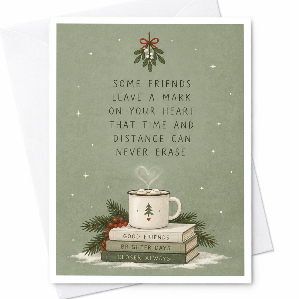 Some Friends Leave A Mark On Your Heart Friendship Card Cute Mug Books Illustration Sentimental Greeting Card For Friend C8312