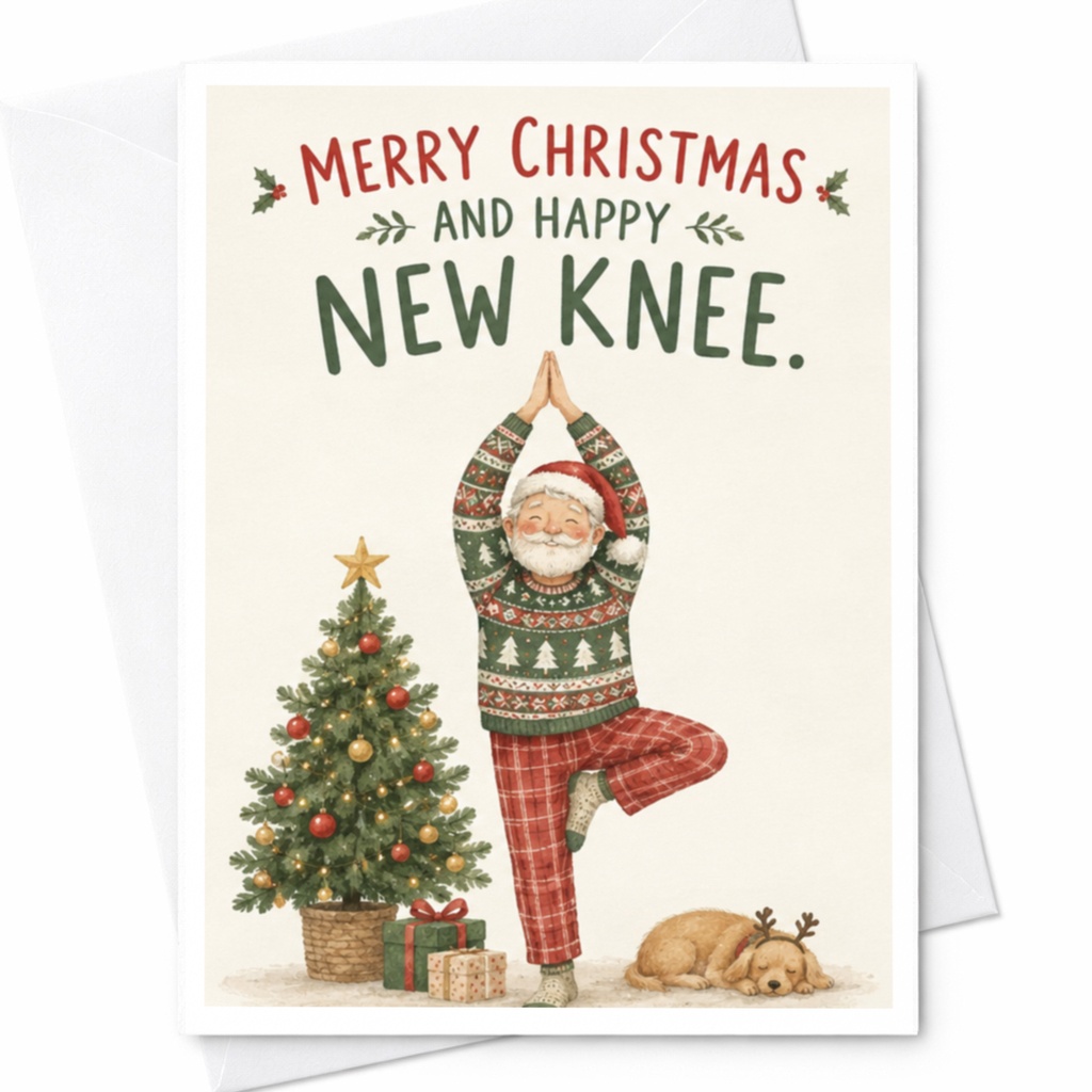 Merry Christmas And Happy New Knee Funny Christmas Card Santa Yoga Holiday Greeting Card For Him Her Cute Xmas Card C8315