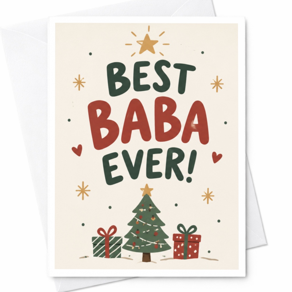 Best Baba Ever! Christmas Card Holiday Greeting For Grandpa Cute Festive Tree With Gifts From Family Xmas Card C8317