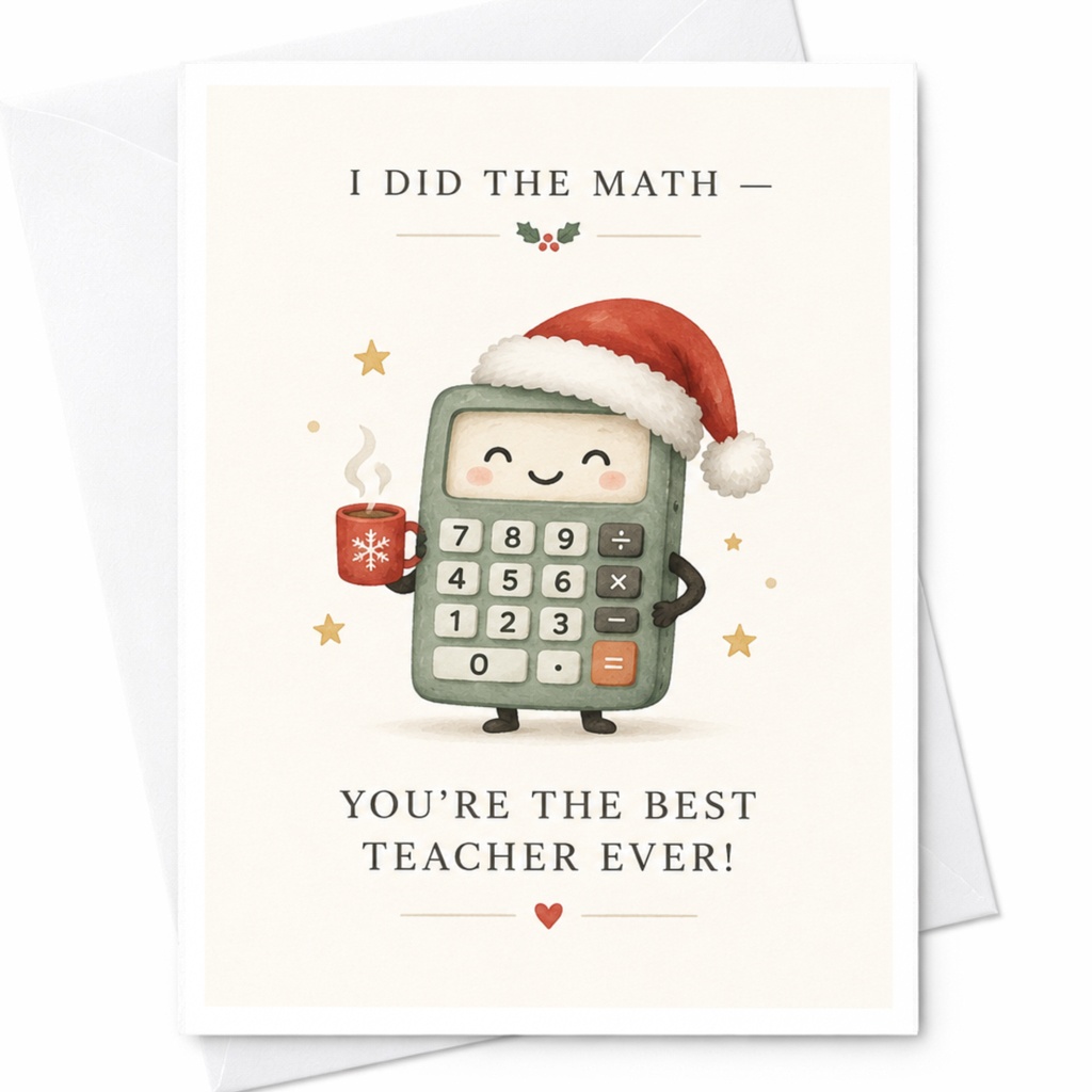 I Did The Math — You’re The Best Teacher Ever! Christmas Card Cute Teacher Appreciation Holiday Greeting Card From Student C8355