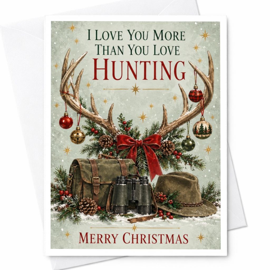 I Love You More Than You Love Hunting Merry Christmas Card Funny Holiday Greeting For Hunter Husband Boyfriend Cute Xmas Card C8360