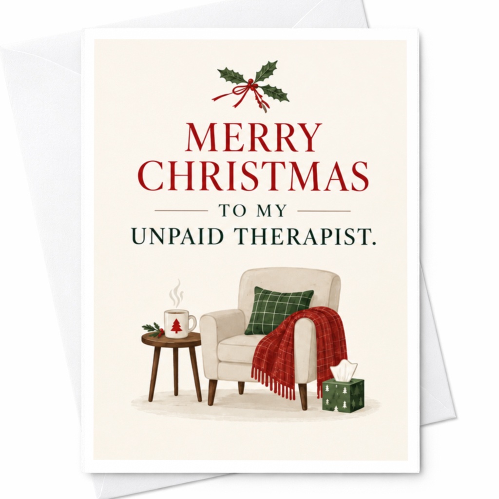 Merry Christmas To My Unpaid Therapist Funny Christmas Card Cozy Holiday Greeting Card For Friend Cute Xmas Card C8369