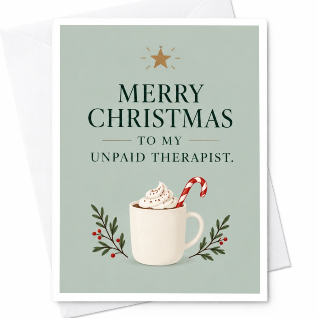 Merry Christmas To My Unpaid Therapist Funny Christmas Card Holiday Greeting Card For Friend Cute Mug With Candy Cane C8370