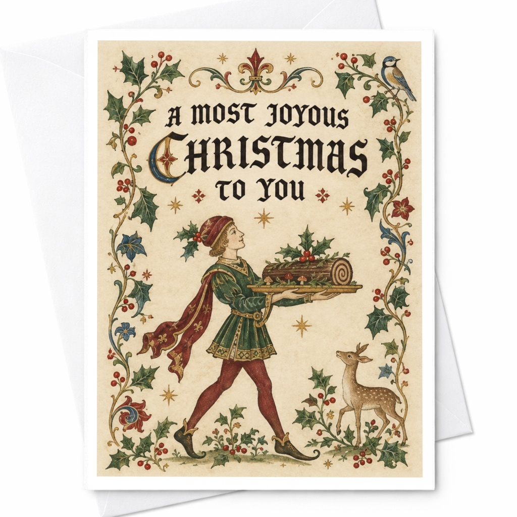 A Most Joyous Christmas To You Medieval Christmas Card Vintage Holiday Greeting Card Festive For Family Friends C8378