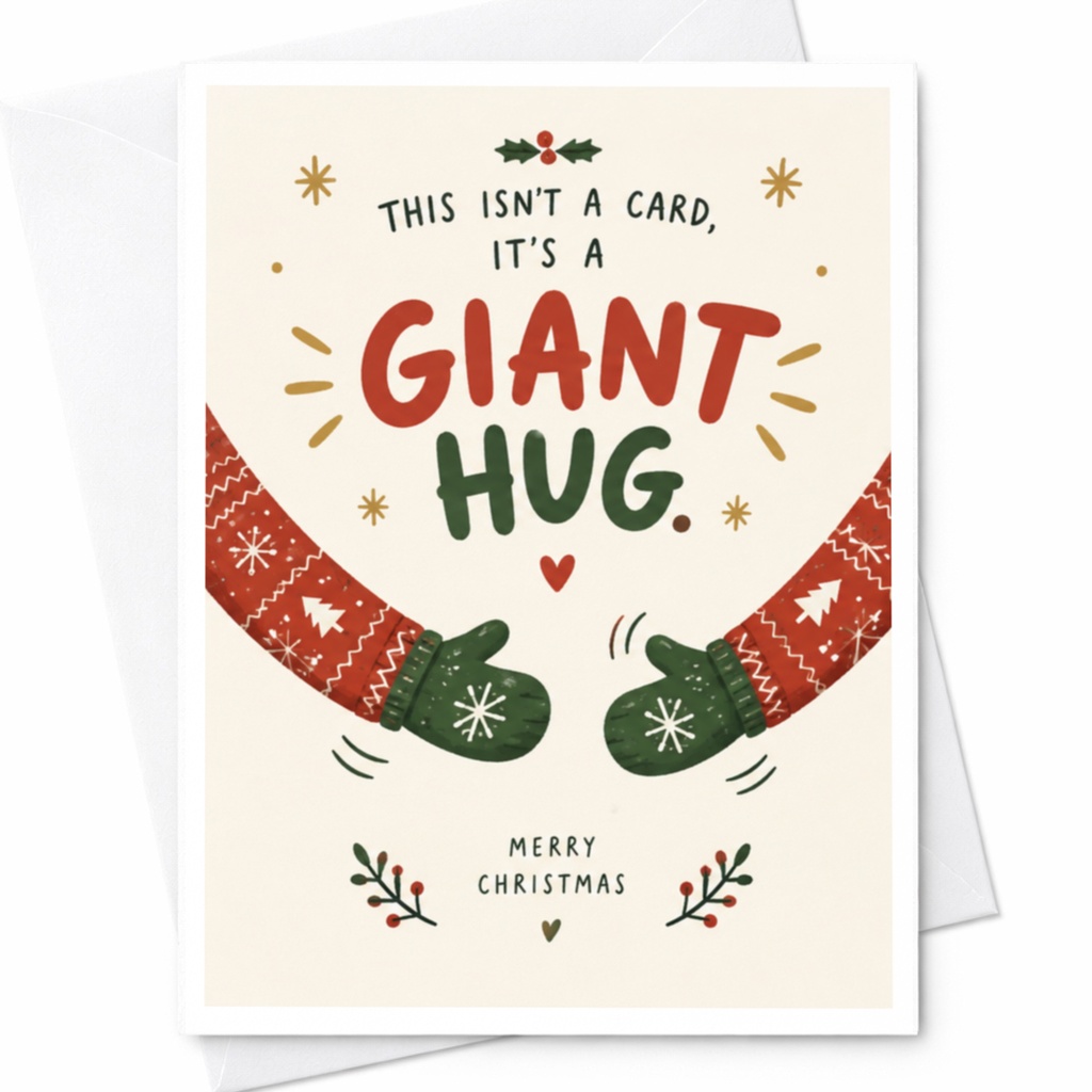 This Isn't A Card, It's A Giant Hug. Merry Christmas Cute Holiday Card Festive Greeting Card For Friends Family Xmas C8379
