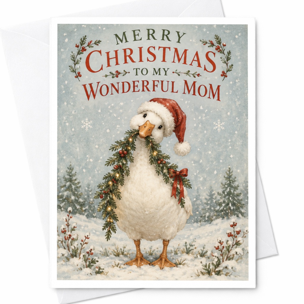 Merry Christmas To My Wonderful Mom Cute Christmas Card Duck With Santa Hat Holiday Card For Mom Festive Greeting Card C8382