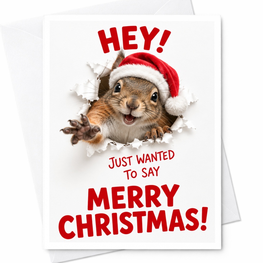 Hey! Just Wanted To Say Merry Christmas! Cute Squirrel Christmas Card Funny Holiday Greeting Card Animal Lover Xmas Card C8383