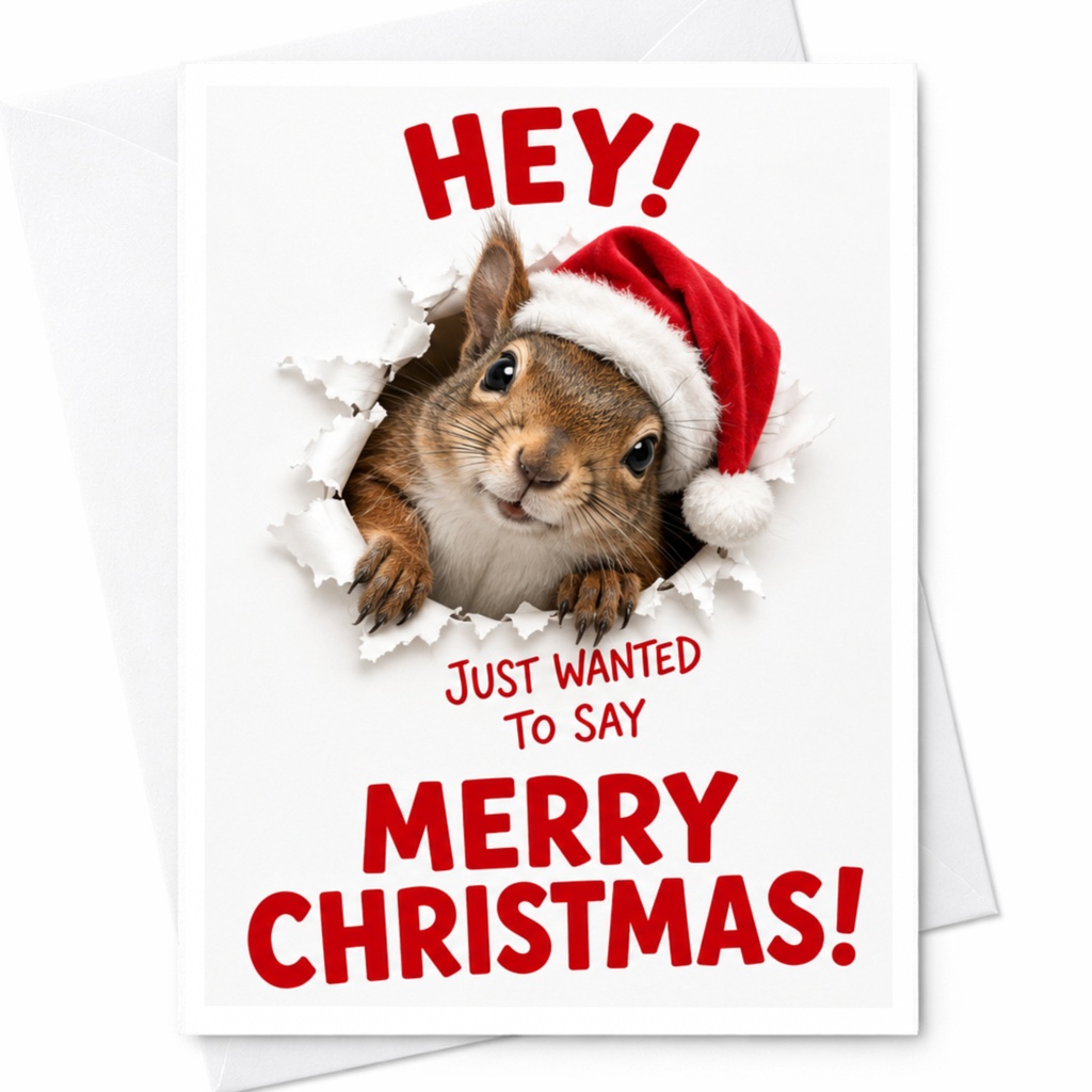 Hey! Just Wanted To Say Merry Christmas! Cute Squirrel Christmas Card Funny Holiday Greeting Card Animal Lover Xmas Card C8384