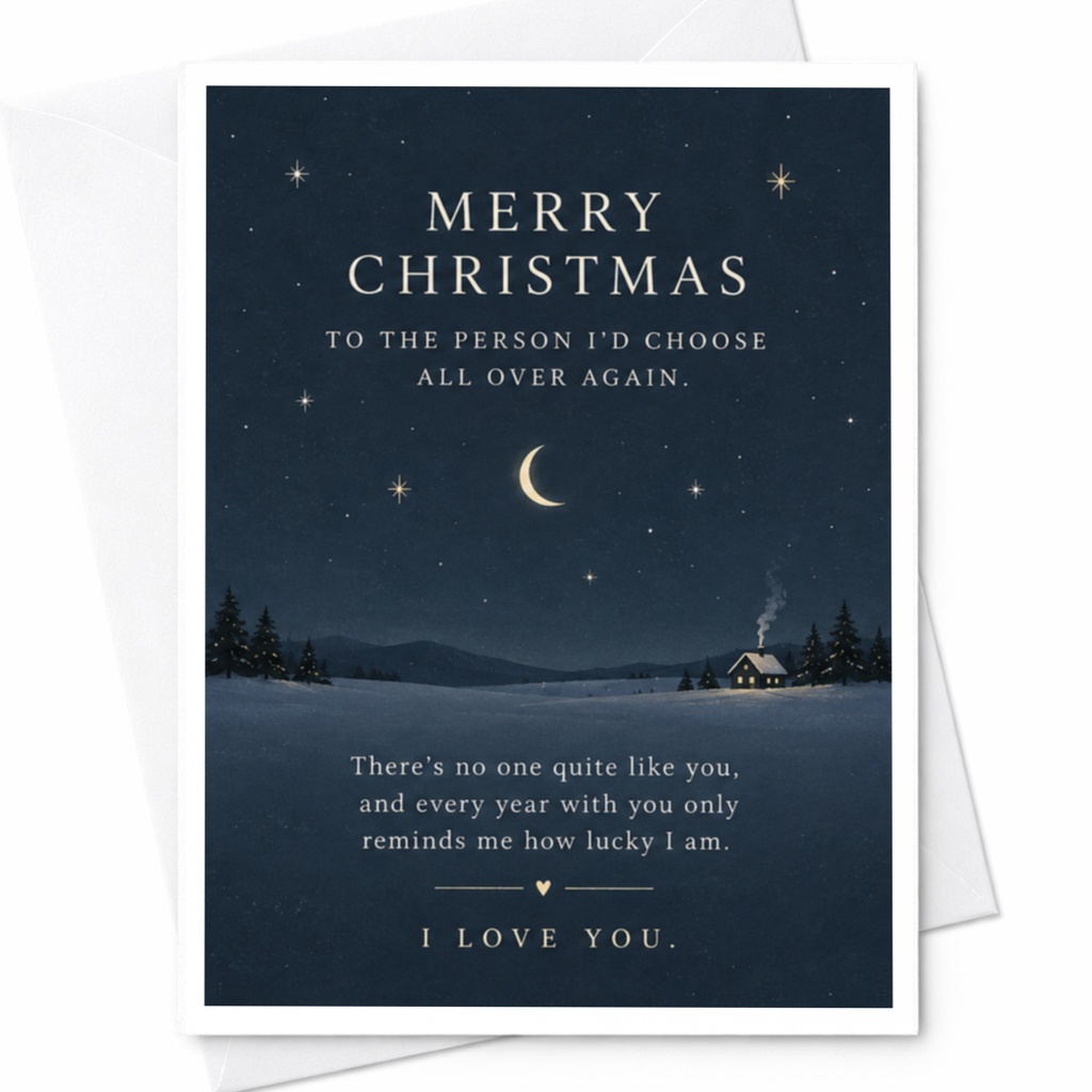 Merry Christmas To The Person I'd Choose All Over Again Romantic Christmas Card I Love You Holiday Card For Partner Spouse C8386