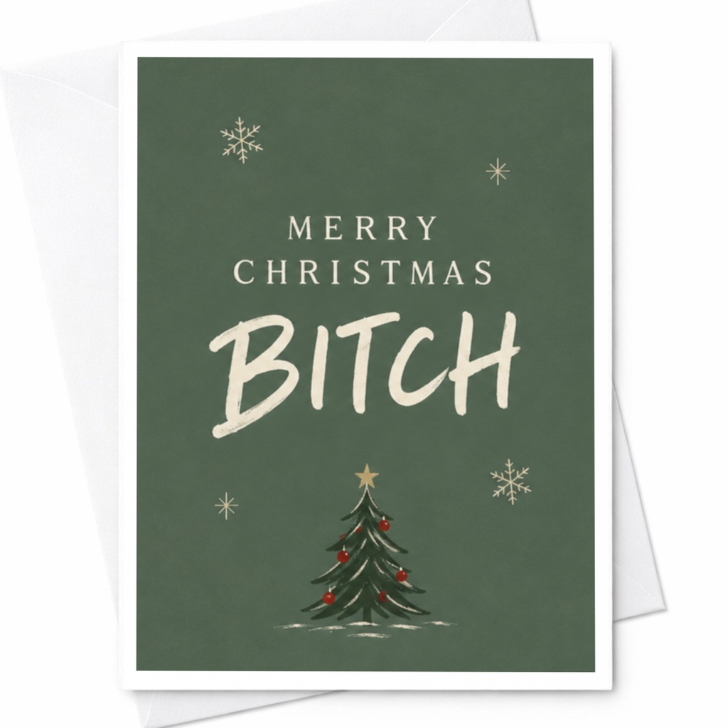 Merry Christmas Bitch Funny Christmas Card For Friend Holiday Greeting Card With Tree Snowflakes Festive Xmas Card C8388