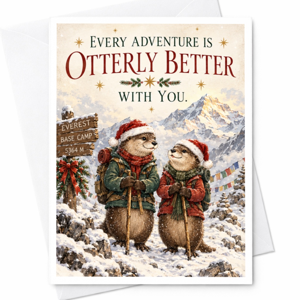 Every Adventure Is Otterly Better With You Christmas Card Cute Otter Couple Holiday Card Winter Adventure Card For Partner C8343