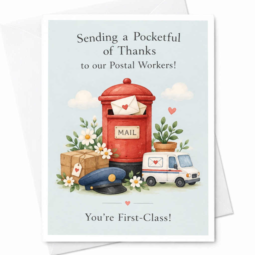 Sending A Pocketful Of Thanks To Our Postal Workers! You're First-Class! Thank You Card Postal Worker Appreciation C8346