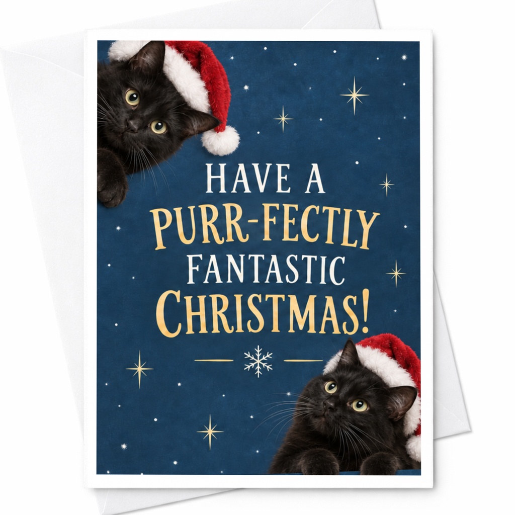 Have A Purr-Fectly Fantastic Christmas! Cute Cat Christmas Card For Cat Lover Funny Holiday Greeting Card With Santa Hat Cats C8350
