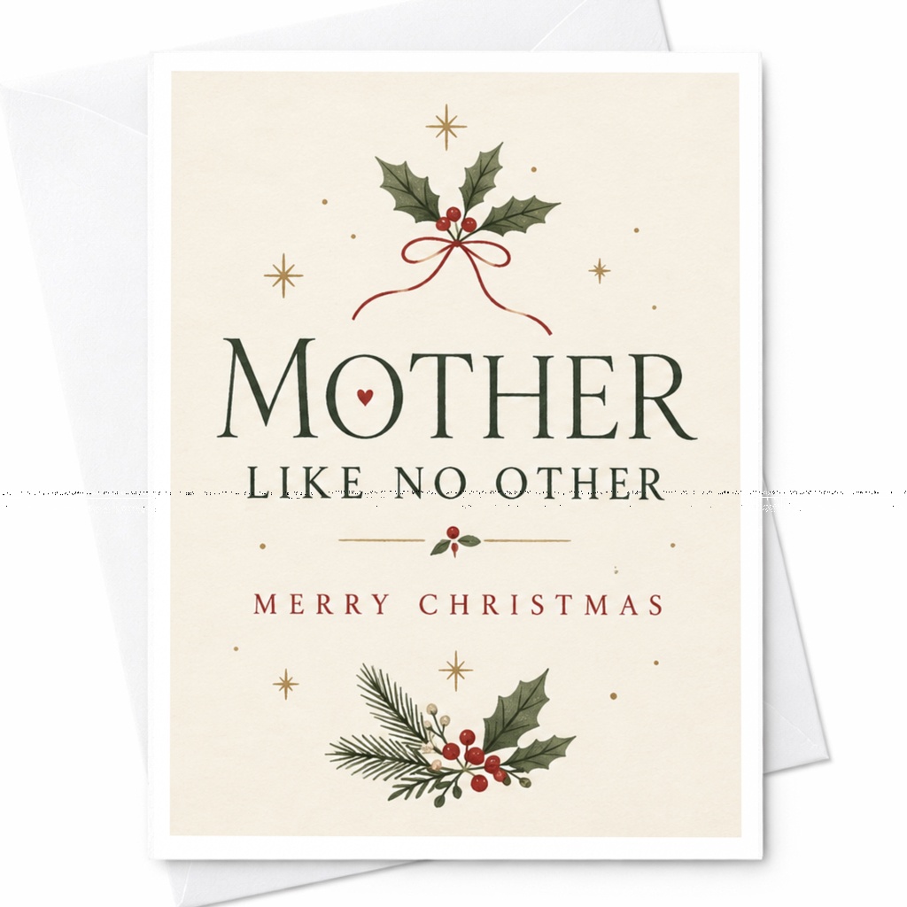 Mother Like No Other Merry Christmas Card Holiday Greeting For Mom Festive Holly Christmas Card For Mother C8407