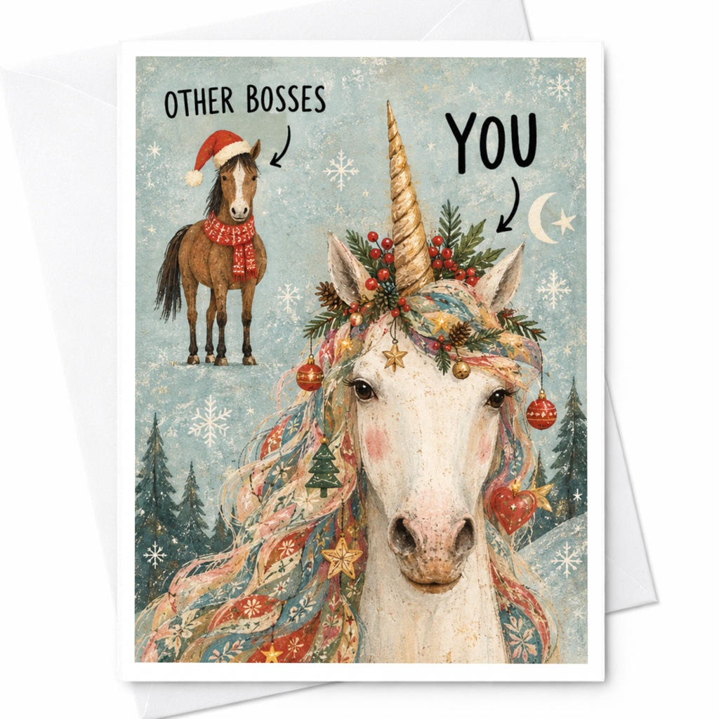 Other Bosses You Funny Christmas Card Unicorn Holiday Greeting Card For Boss Cute Festive Card With Horse Illustration C8410