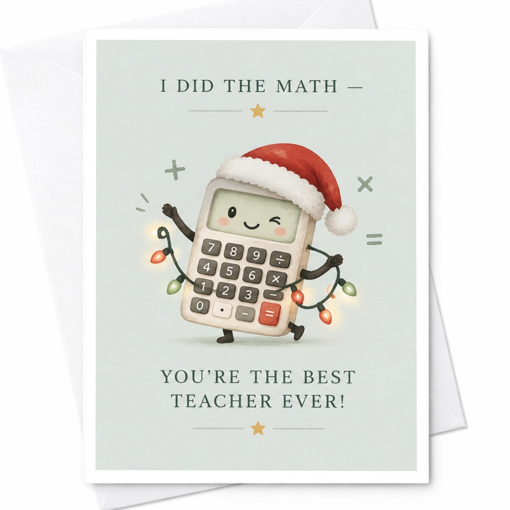 I Did The Math — You’re The Best Teacher Ever! Christmas Teacher Card Cute Holiday Greeting Card For Teacher Appreciation C8356