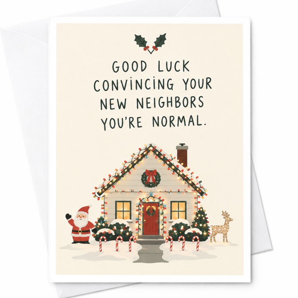 Good Luck Convincing Your New Neighbors You're Normal Christmas Card Funny Holiday Greeting Card For New Homeowners C8411
