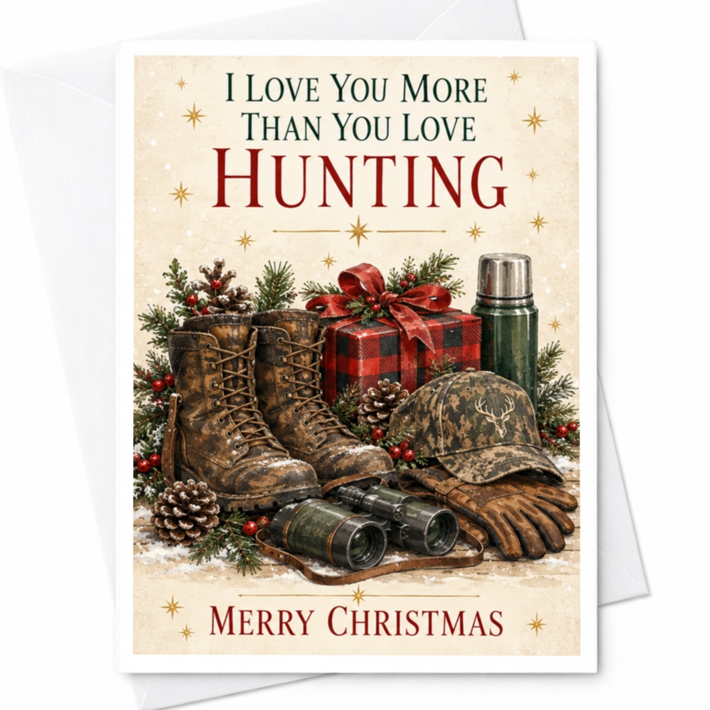 I Love You More Than You Love Hunting Merry Christmas Card Funny Holiday Greeting For Hunter Husband Boyfriend Outdoorsman C8359