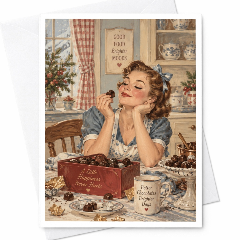 A Little Happiness Never Hurts Greeting Card Everyday Card Vintage Style Chocolate Lover Cute Retro Art C8414