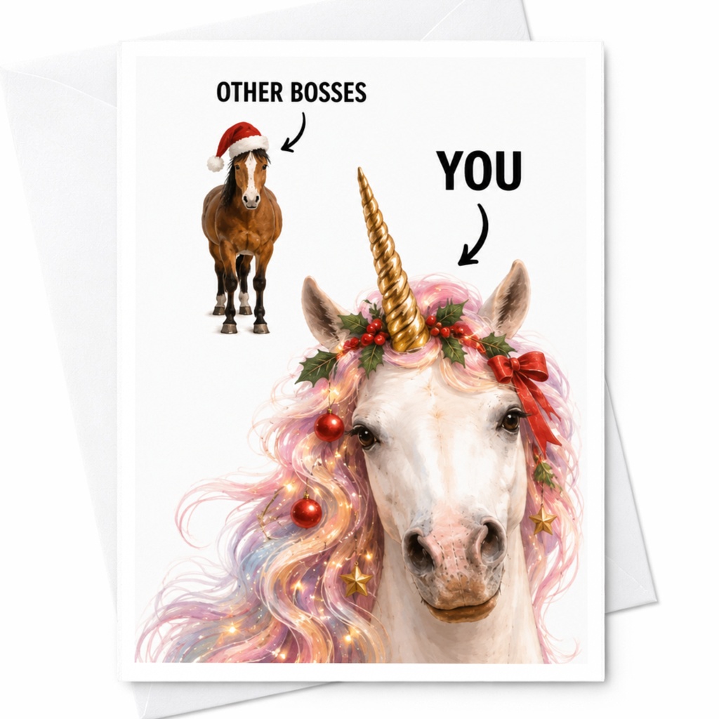 Other Bosses You Funny Christmas Card Unicorn Holiday Greeting Card For Boss Cute Festive Card With Santa Hat C8419