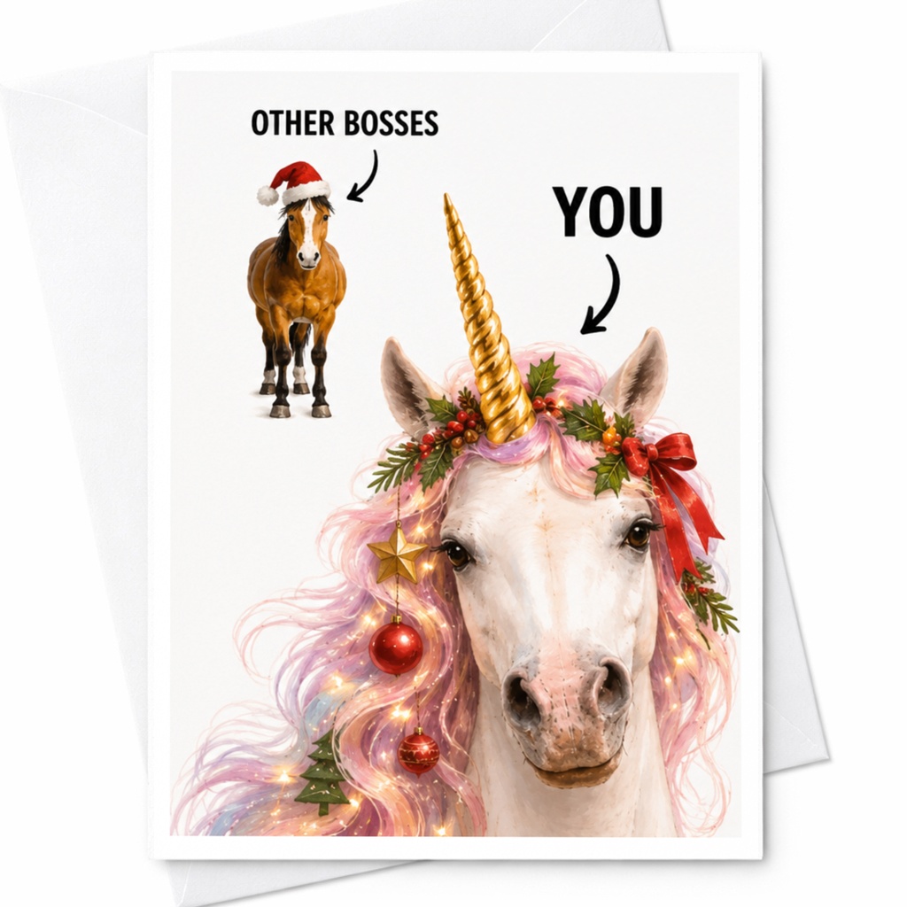 Other Bosses You Funny Christmas Card Unicorn Holiday Greeting Card For Boss Cute Festive Card With Santa Hat Horse C8420