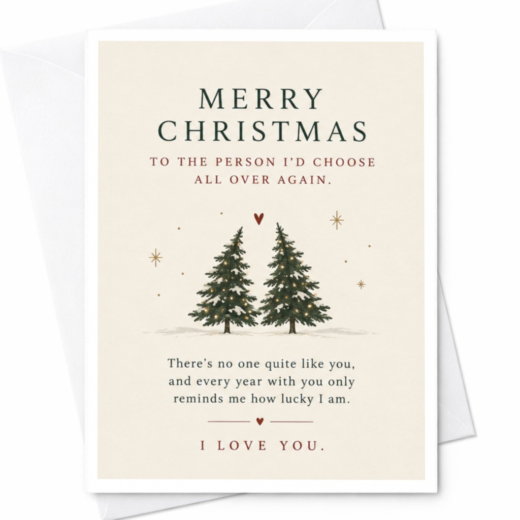 Merry Christmas To The Person I'd Choose All Over Again Romantic Christmas Card I Love You Holiday Card For Partner Spouse C8385