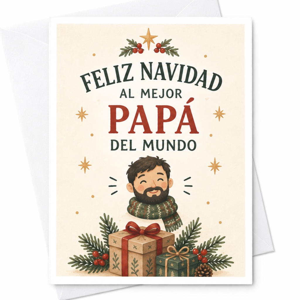 Feliz Navidad Al Mejor Papá Del Mundo Christmas Card For Dad Holiday Greeting Card Cute Festive From Kids C8389