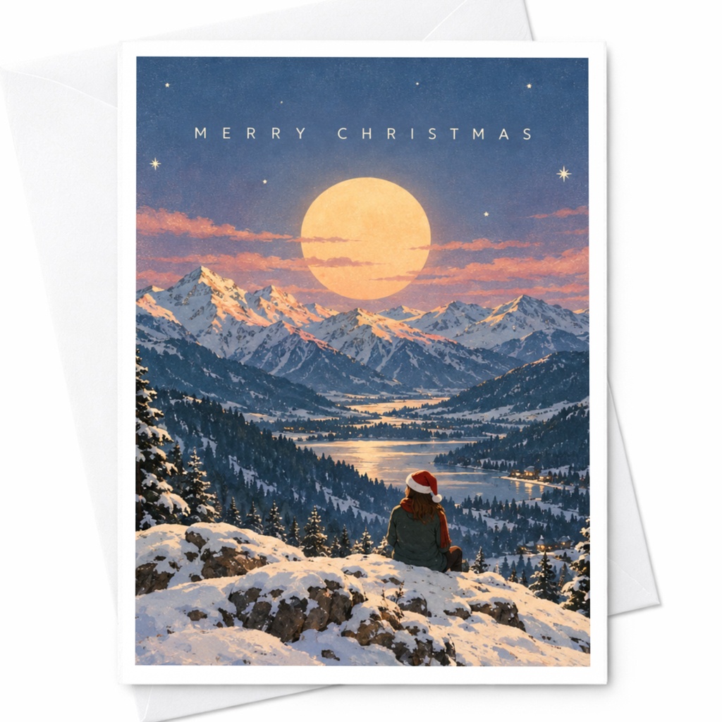 Merry Christmas Scenic Christmas Card Snowy Mountain Landscape Holiday Greeting Card Winter Scene For Family Friends C8397
