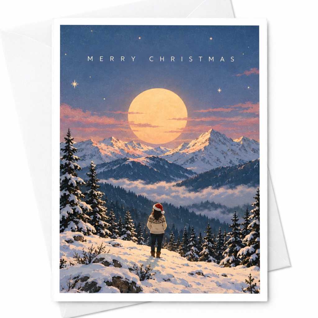 Merry Christmas Winter Landscape Card Christmas Card Snowy Mountain Scene Holiday Greeting Card For Family Friends C8398