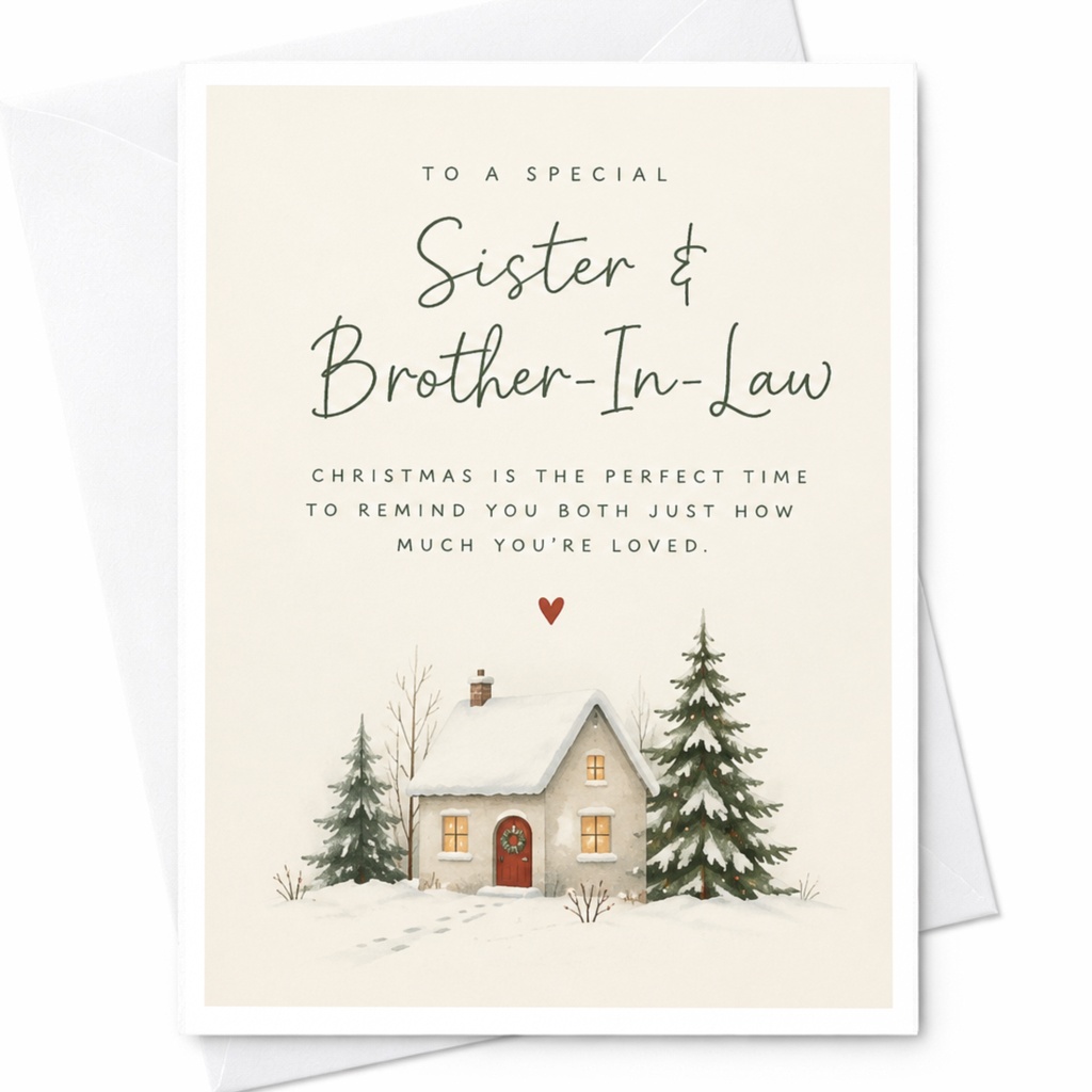 To A Special Sister & Brother-In-Law Christmas Card Holiday Greeting Card For Family Winter Scene Cute House C8403