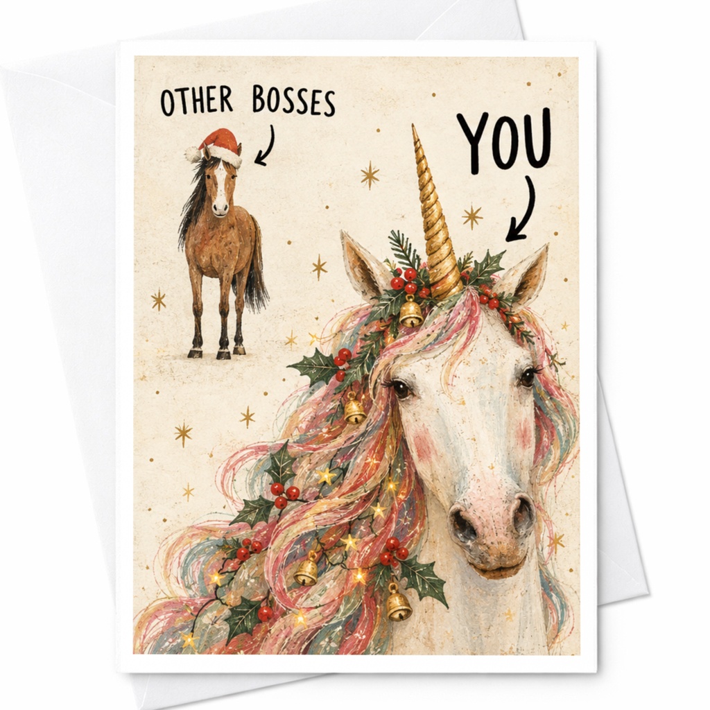 Other Bosses You Funny Christmas Card Unicorn Boss Holiday Greeting Card Cute Festive For Boss Unique Xmas Card C8409