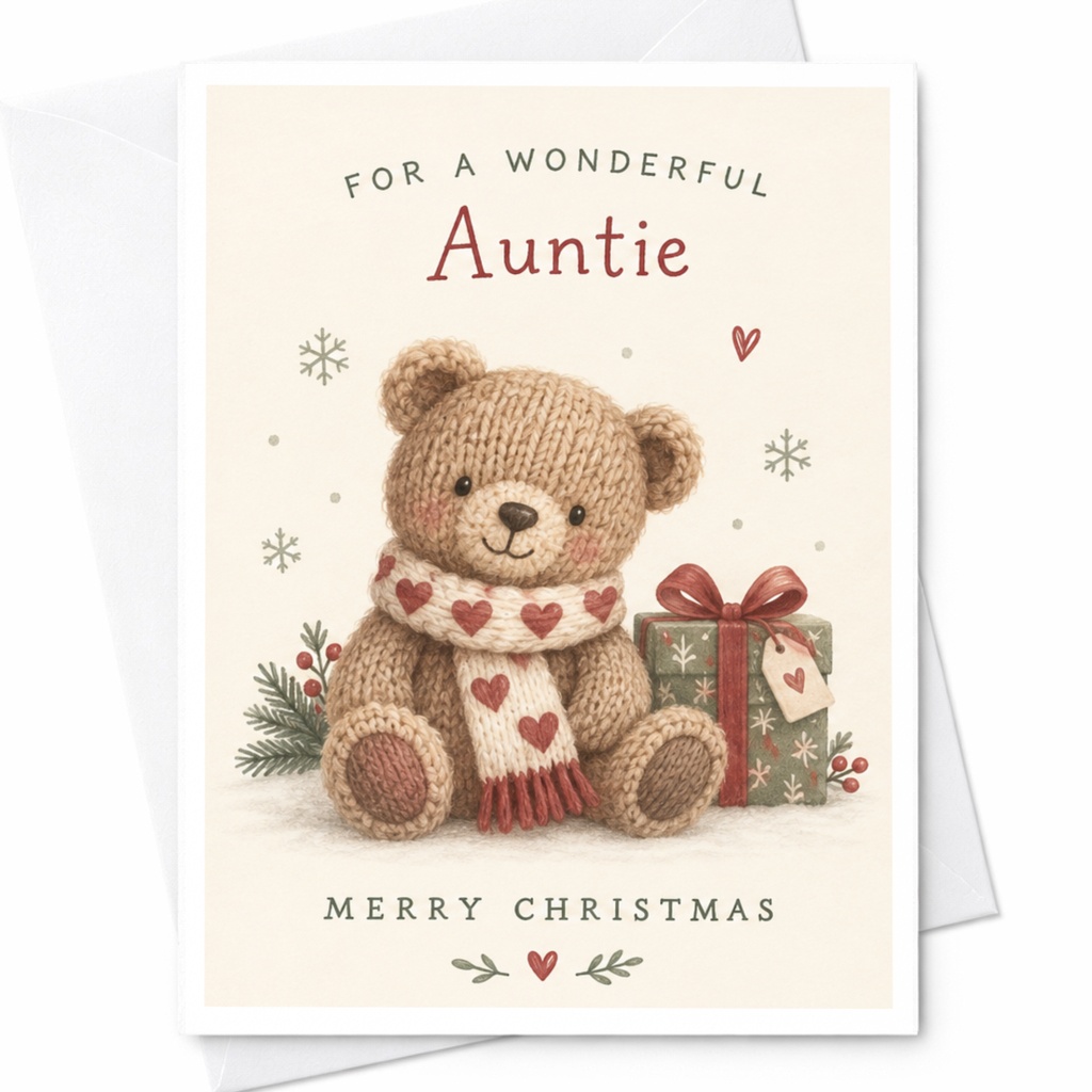For A Wonderful Auntie Merry Christmas Cute Teddy Bear Christmas Card For Aunt Holiday Greeting Card With Gift C8415