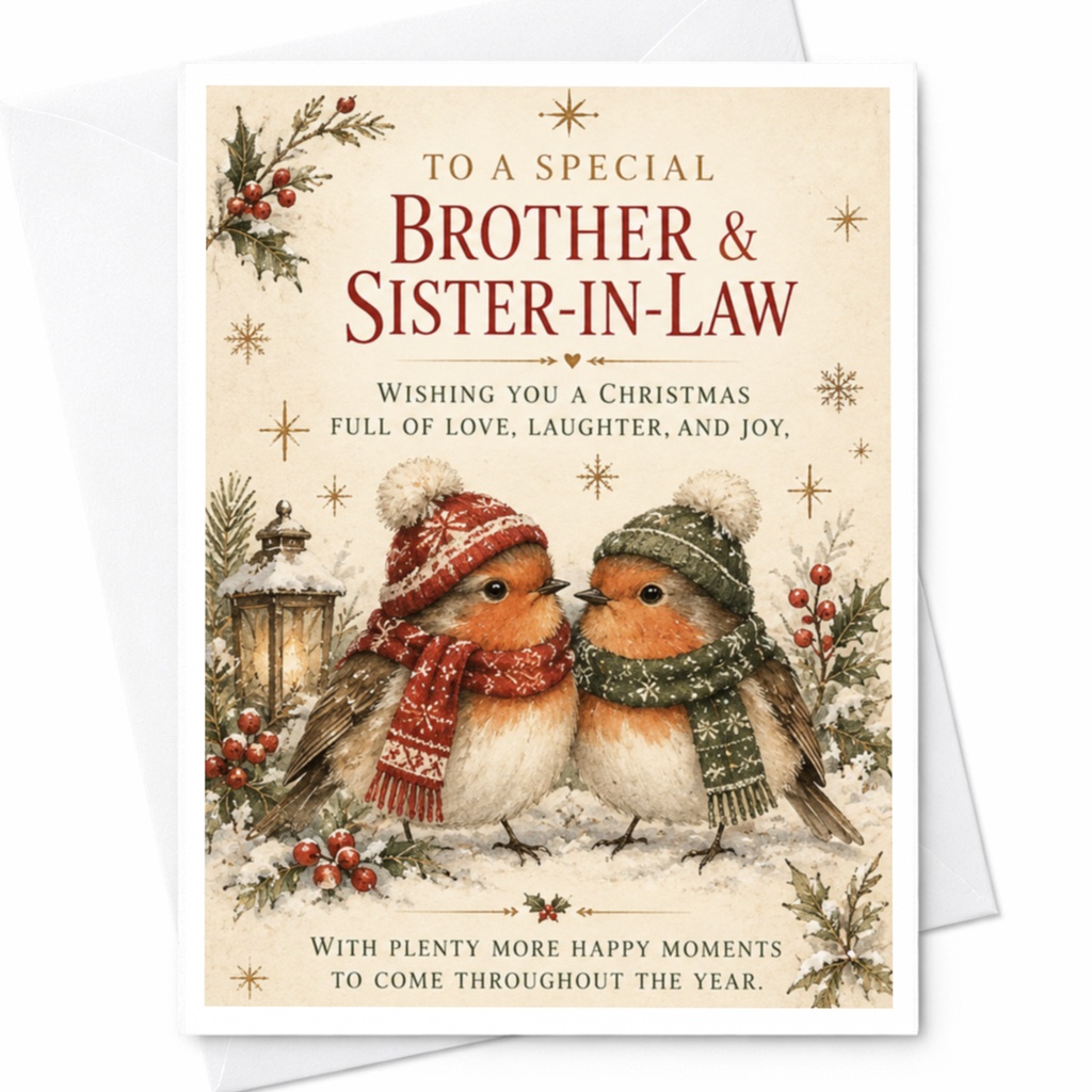 To A Special Brother & Sister-In-Law Christmas Card Robins Winter Scene Holiday Greeting Card For Family Festive Wishes C8421