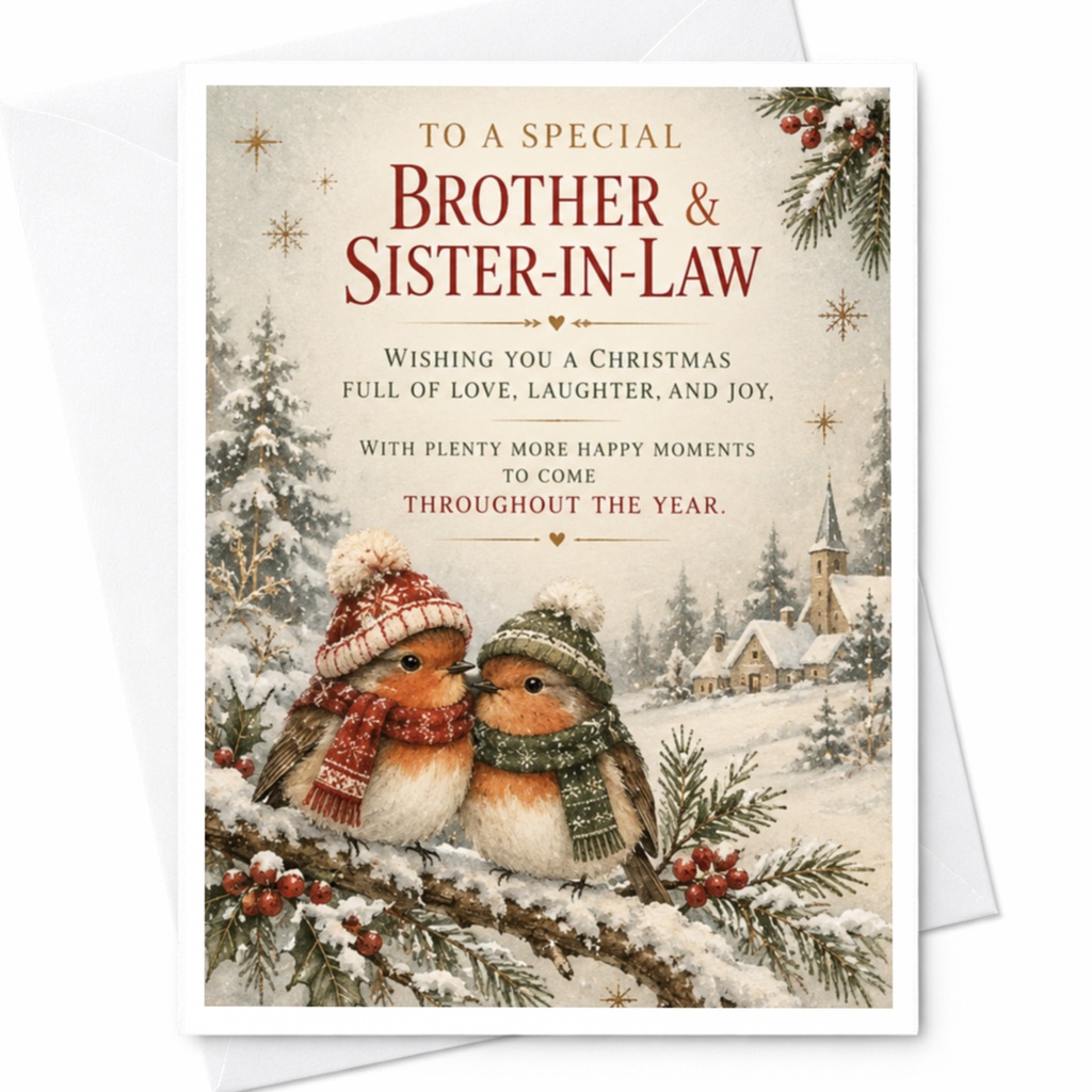To A Special Brother & Sister-In-Law Christmas Card Cute Birds Winter Scene Holiday Greeting Card For Family Festive Wishes C8422