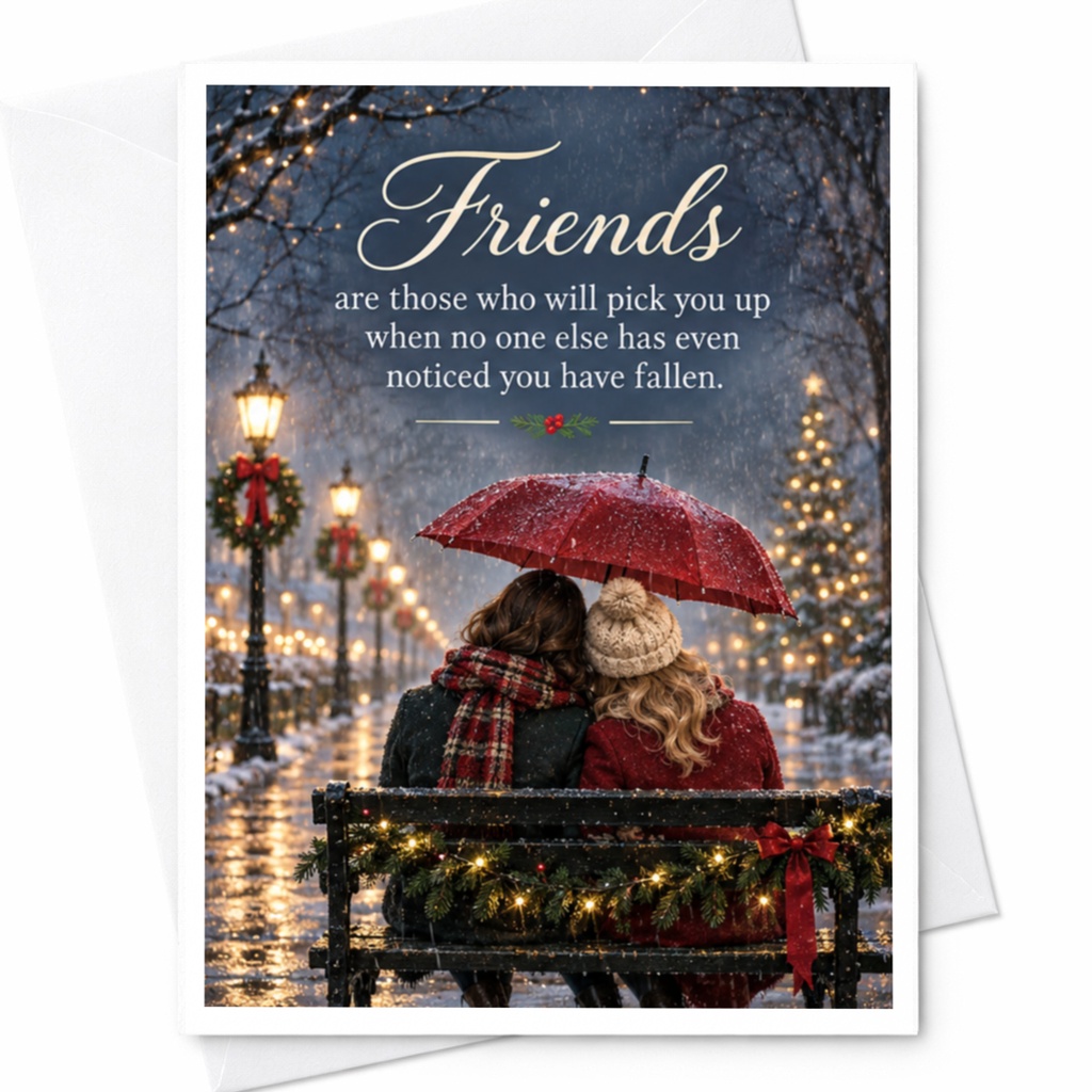 Friends Are Those Who Will Pick You Up Friendship Card Holiday Greeting Card For Best Friend Christmas Card Winter Scene C8434