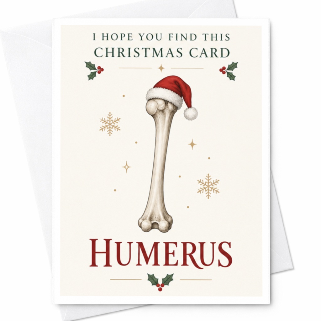 I Hope You Find This Christmas Card Humerus Funny Christmas Card Bone Santa Hat Holiday Greeting Card C8435