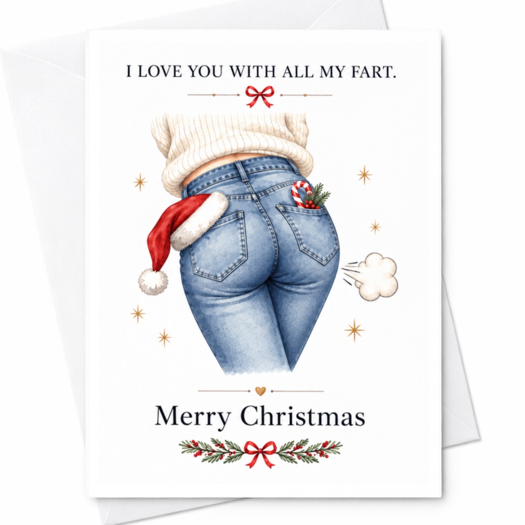 I Love You With All My Fart. Merry Christmas Funny Christmas Card Holiday Greeting Card For Him Her Cute Festive Card C8447