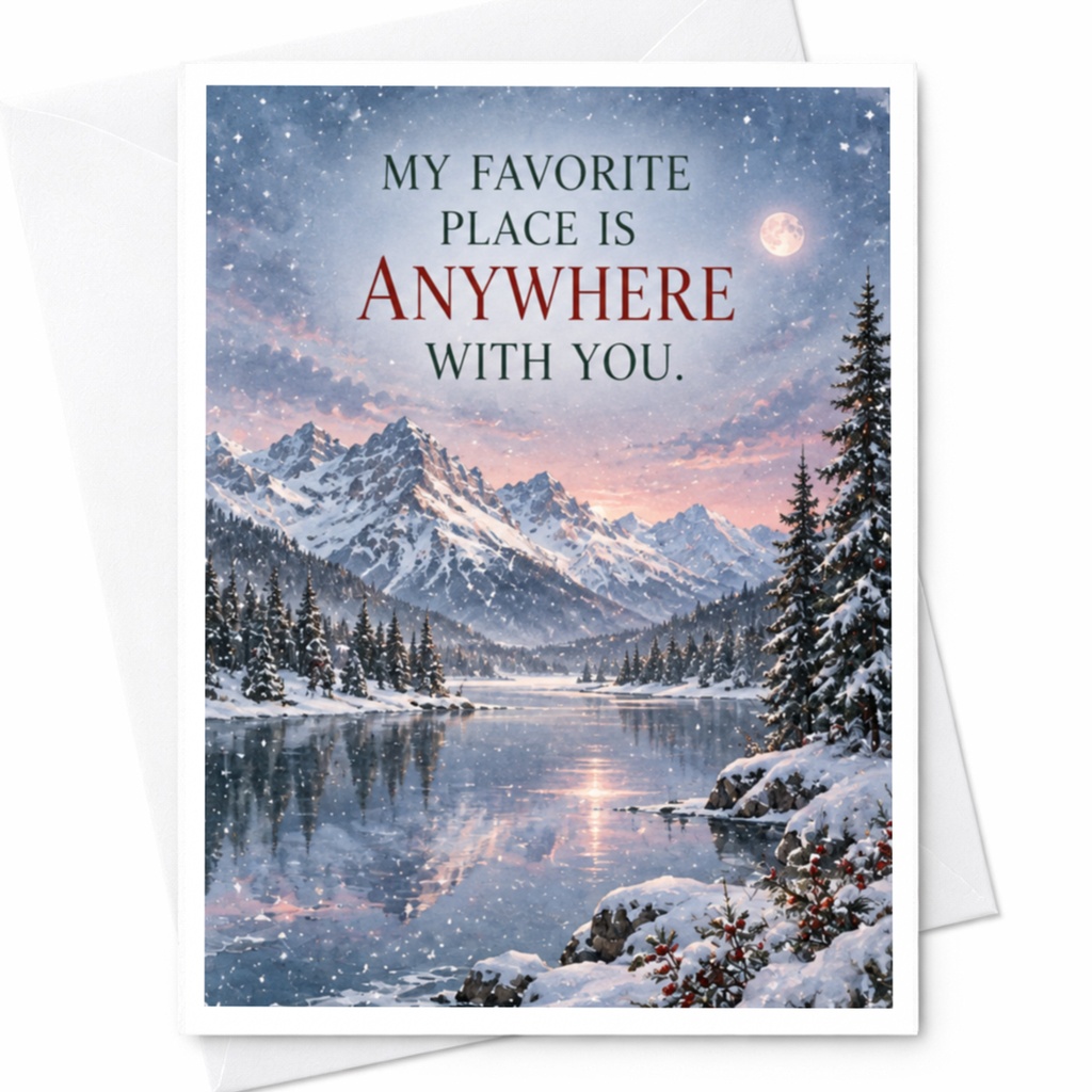 My Favorite Place Is Anywhere With You Romantic Greeting Card Winter Landscape Anniversary Card For Couple Love Card C8458