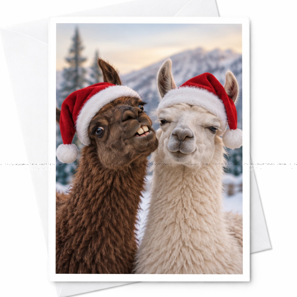 Llama Christmas Card Cute Animal Holiday Greeting Card Funny Santa Hat Card For Animal Lover Festive Winter Card C8462