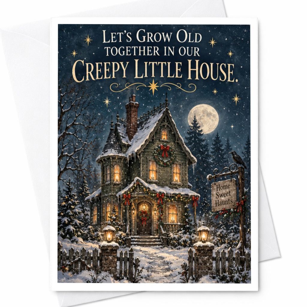 Let's Grow Old Together In Our Creepy Little House Anniversary Card Haunted House Christmas Decor Spooky Love Card C8468