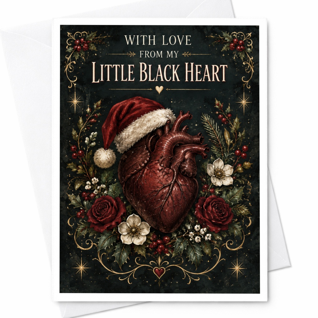 With Love From My Little Black Heart Christmas Card Heart With Santa Hat Romantic Holiday Greeting Card For Partner C8474