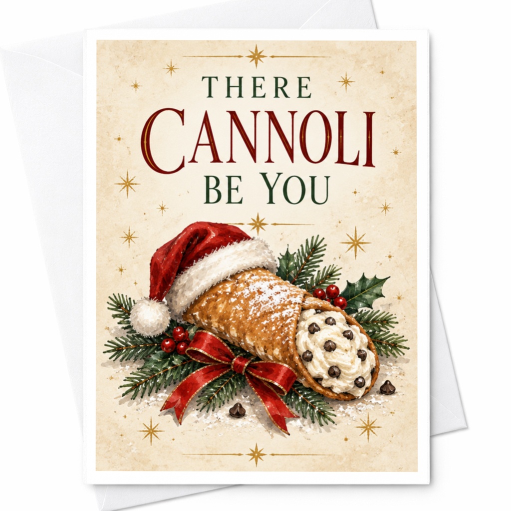There Cannoli Be You Funny Christmas Card Cute Holiday Greeting Card For Food Lover Santa Hat Cannoli Festive Card C8481